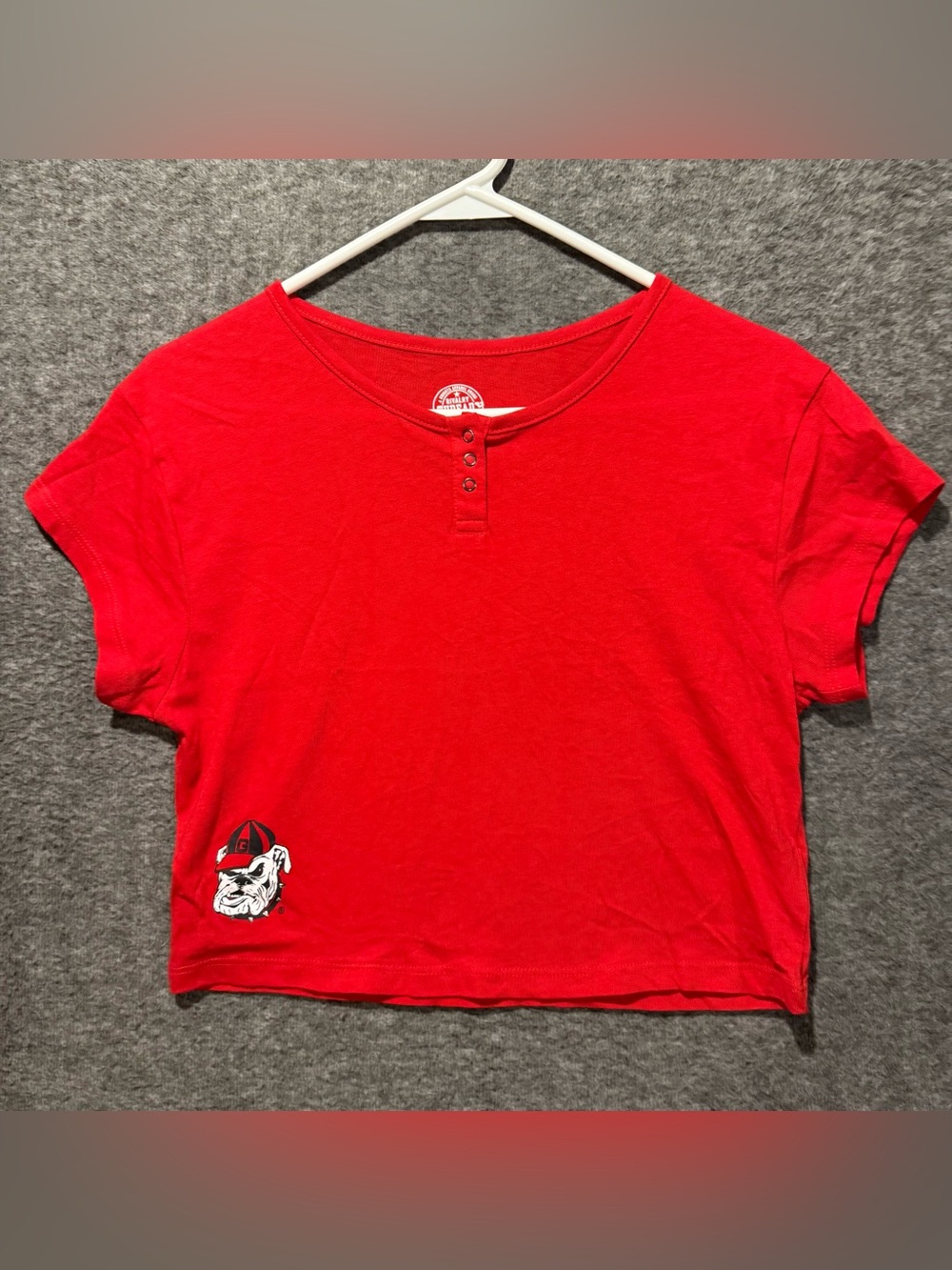 Georgia Bulldogs Cropped Tee Womens M 8/10 Red Fitted Cotton Light Thin Soft NWT